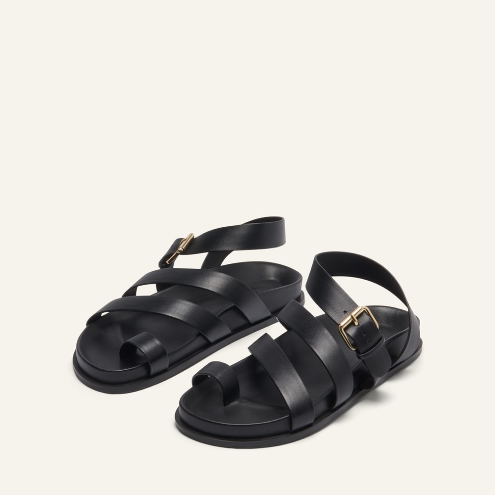 A.EMERY Black Leather Strappy Minimalist Sandals US 6 - Picture 4 of 7